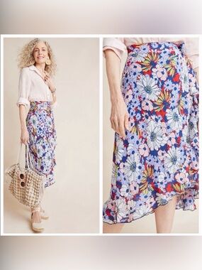 Anthropologie Maeve Floral Sybil Wrap Midi Skirt